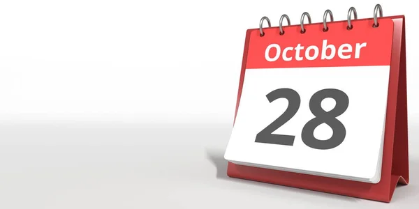 28. Oktober Datum auf dem Umblättern Kalenderblatt, 3D-Rendering — Stockfoto