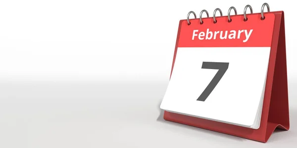 Fecha del 7 de febrero en la página del calendario de volteo, renderizado 3d —  Fotos de Stock