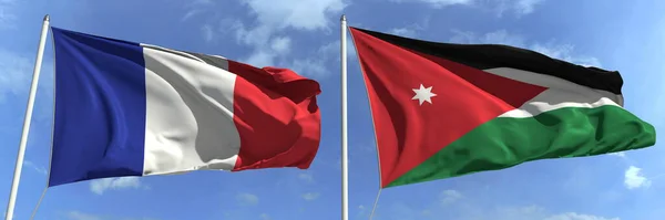 Vlaggen van Frankrijk en Jordanië op vlaggenmasten. 3d destructie — Stockfoto