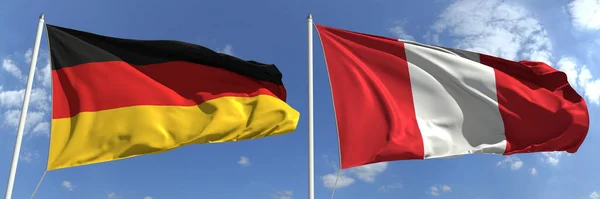 Bandiere volanti di Germania e Perù sullo sfondo del cielo, rendering 3d — Foto Stock
