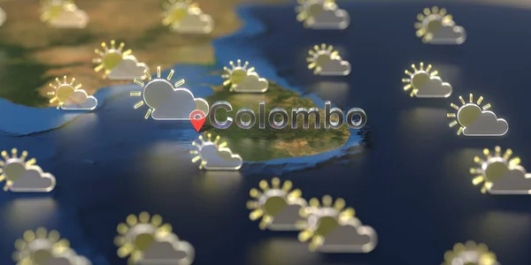 Colombo město a částečně zataženo ikona počasí na mapě, předpověď počasí související 3D vykreslování — Stock fotografie