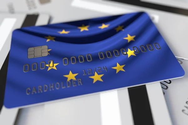 Carte de crédit avec drapeau de l'Union européenne rendu 3d — Photo