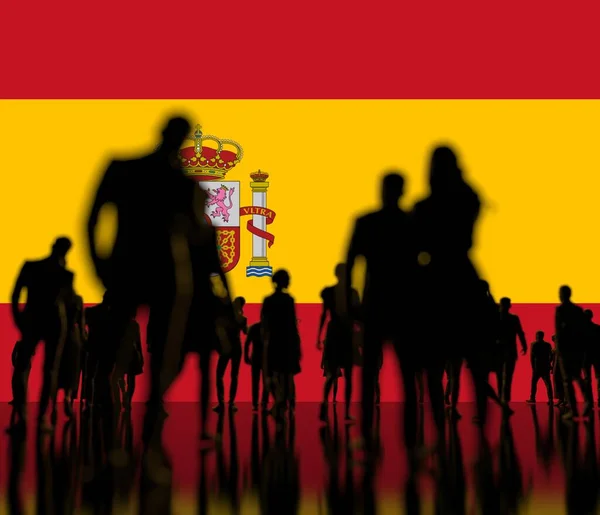 西班牙国旗背景上的不认识的人 — 图库照片