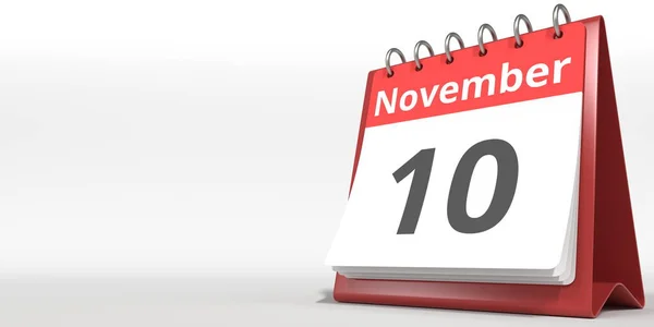 10 listopada data na stronie kalendarza flip, renderowanie 3d — Zdjęcie stockowe