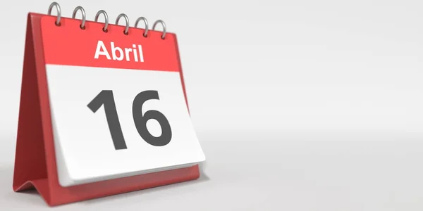 16 aprilie data scrisă în spaniolă pe calendarul flip, redare 3d — Fotografie, imagine de stoc