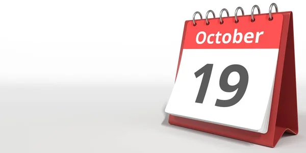Дата 19 октября на странице календаря переворачивания, 3D рендеринг — стоковое фото