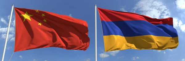Національні прапори Китаю і Вірменії, 3d рендеринга — стокове фото