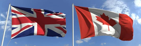 Drapeaux de la Grande-Bretagne et du Canada sur les mâts. Rendu 3d — Photo