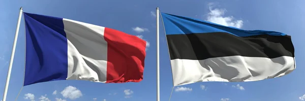 Bandiere di Francia ed Estonia sui pali della bandiera. rendering 3d — Foto Stock
