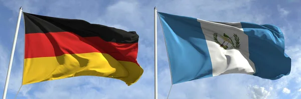 Κυματιστές σημαίες της Γερμανίας και της Γουατεμάλας σε κοντάρια, 3d απόδοση — Φωτογραφία Αρχείου