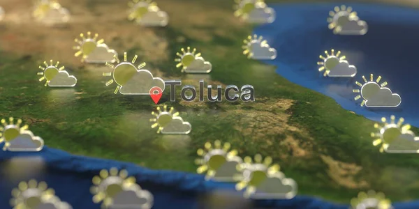 图上图卢卡市附近部分多云天气图标，天气预报相关3D渲染 — 图库照片