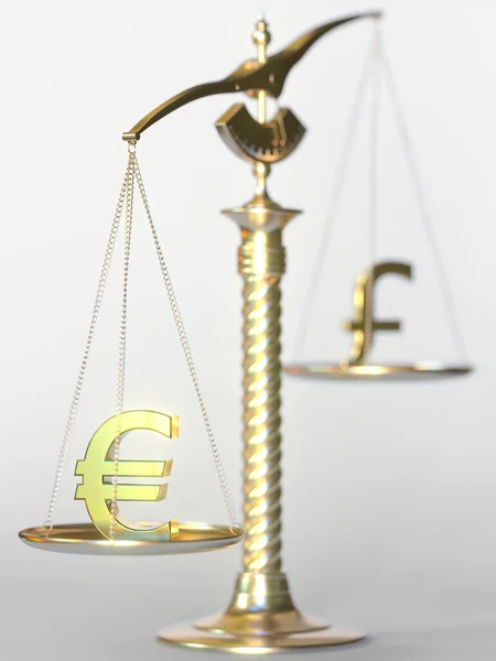Евро весит больше фунта стерлингов на балансовых весах. Концепция тренда Forex. 3d-рендеринг — стоковое фото