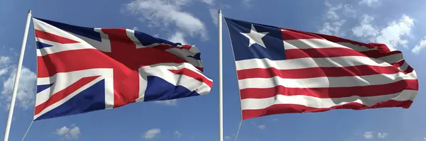 Birleşik Krallık ve Liberya 'nın ulusal bayrakları, 3D görüntüleme — Stok fotoğraf