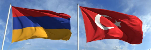 Флаги Армении и Турции на высоких флагштоках. 3d-рендеринг — стоковое фото
