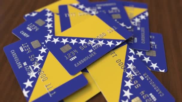 Montón de tarjetas de crédito con bandera de Bosnia y Herzegovina — Vídeos de Stock