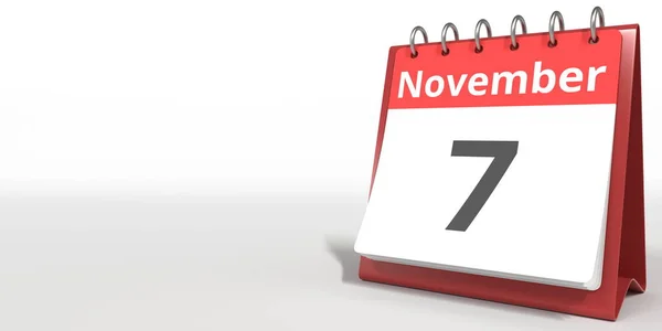 7 novembre date sur la page du calendrier flip, rendu 3d — Photo