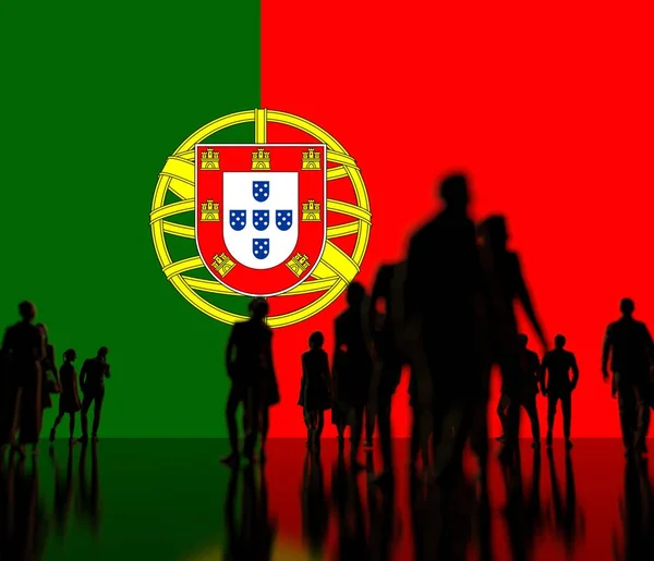 ( 영어 ) Flag of Portugal and backlit crowd, 3d rendering — 스톡 사진