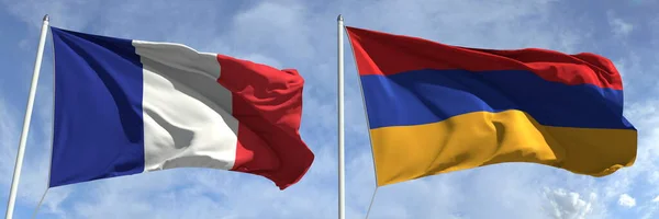 Acenando bandeiras da França e da Armênia em mastins, renderização 3d — Fotografia de Stock