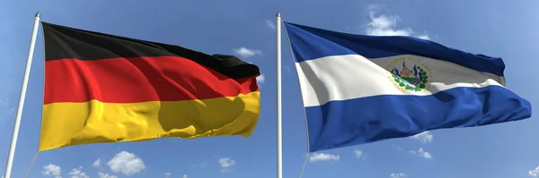 Флаги Германии и Сальвадора на флагштоках. 3d-рендеринг — стоковое фото