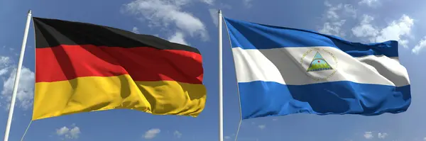 Σημαίες της Γερμανίας και της Νικαράγουας σε κοντάρια. 3d απόδοση — Φωτογραφία Αρχείου