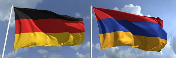 Флаги Германии и Армении на флагштоках. 3d-рендеринг — стоковое фото