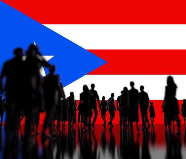 Nieznani ludzie na fladze Portoryko tle 3d renderowania — Zdjęcie stockowe
