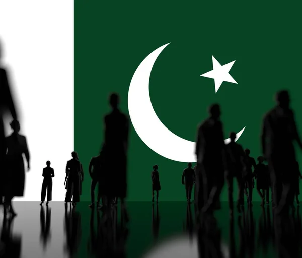 Anonymous people on the flag of Pakistan background. 3d rendering — Stock Photo, Image