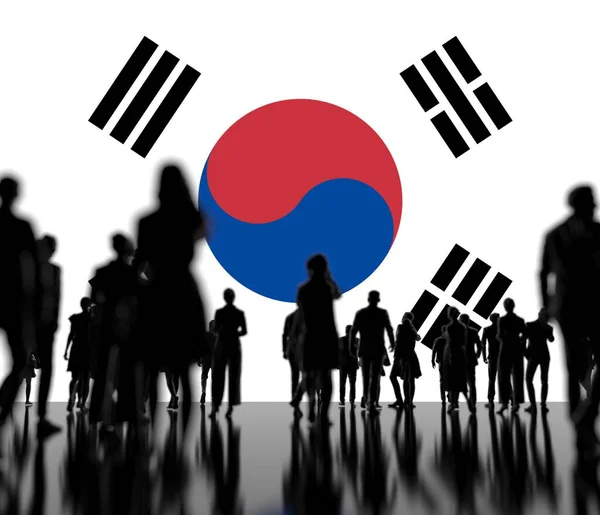 한국 배경의 익명의 사람들. 3d 렌더링 — 스톡 사진