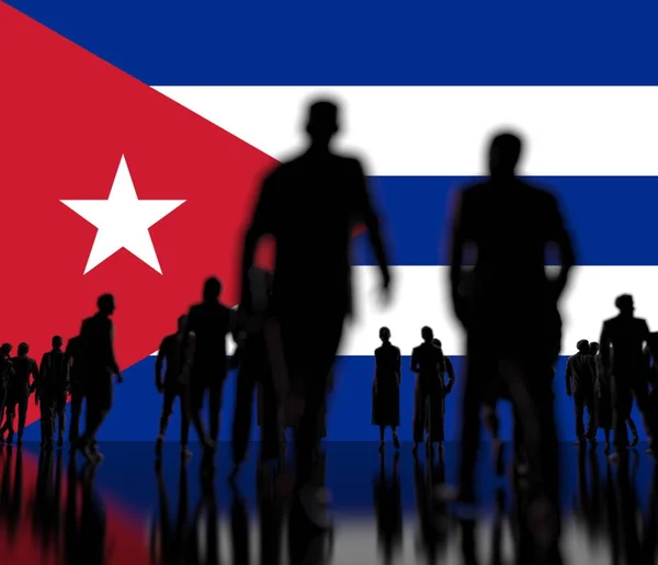 Drapeau de Cuba et foule rétroéclairée, rendu 3d — Photo