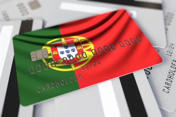 Cartão de crédito com bandeira de Portugal 3d rendering — Fotografia de Stock