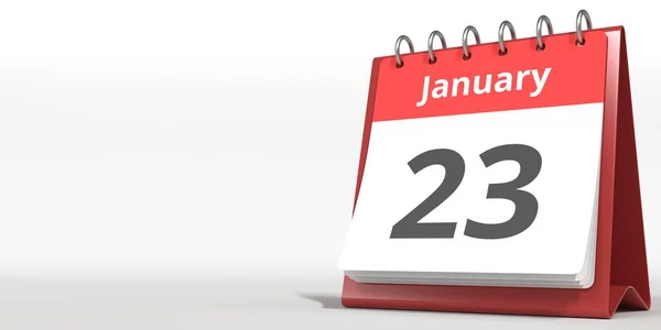 23 de enero fecha en la página del calendario de volteo, 3d renderizado — Foto de Stock