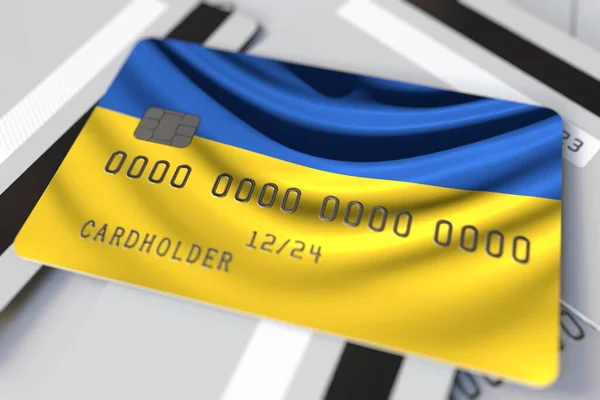 Кредитная карта с изображением флага Украины — стоковое фото