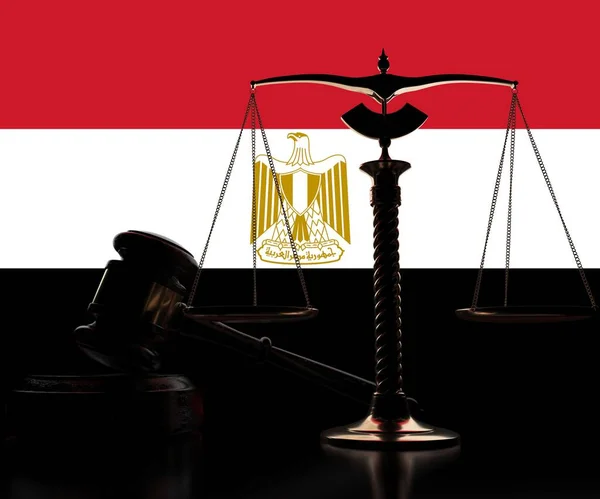 Richtergabel, Waage und Flagge Ägyptens 3D-Darstellung — Stockfoto
