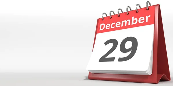 29 грудня дата на сторінці календаря, 3d візуалізація — стокове фото