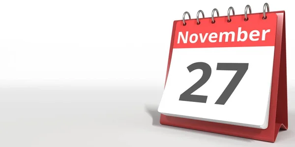 27 november datum op de flip kalender pagina, 3d rendering — Stockfoto