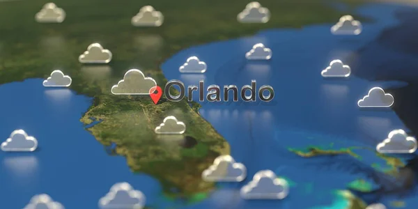 Місто Орландо та ікона погоди на карті, прогноз погоди пов'язаний з 3D рендерингом — стокове фото