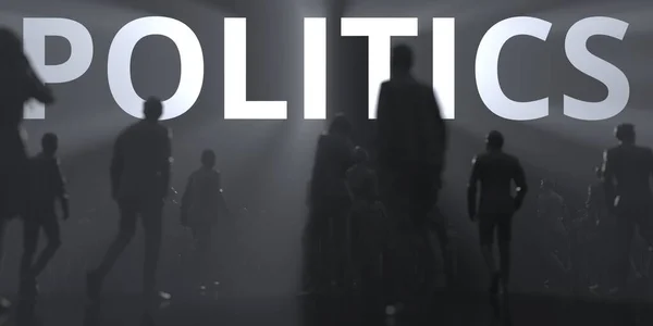 POLITICS word and backlit anonymous crowd conceptual 3d rendering — 图库照片