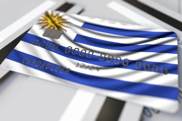 Carta di credito con bandiera Uruguay 3d rendering — Foto Stock