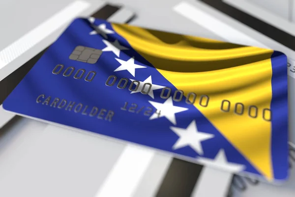 Bandera de Bosnia y Herzegovina en la tarjeta de crédito 3d rendering — Foto de Stock