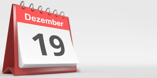 19 de dezembro data escrita em alemão na página do calendário flip. Renderização 3d — Fotografia de Stock