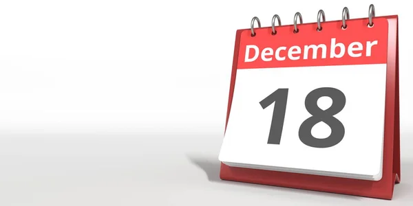 Dezembro 18 data na página de calendário flip, renderização 3d — Fotografia de Stock