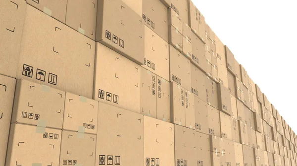 Ряд коробок с товарами готов к отправке, 3d рендеринг — стоковое фото
