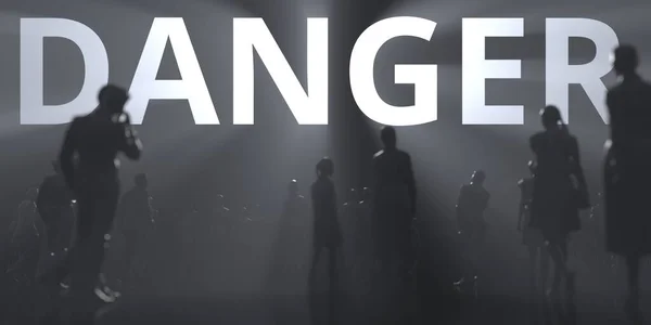 ダンガーの言葉とバックライト付きの匿名の群衆の概念的な3Dレンダリング — ストック写真