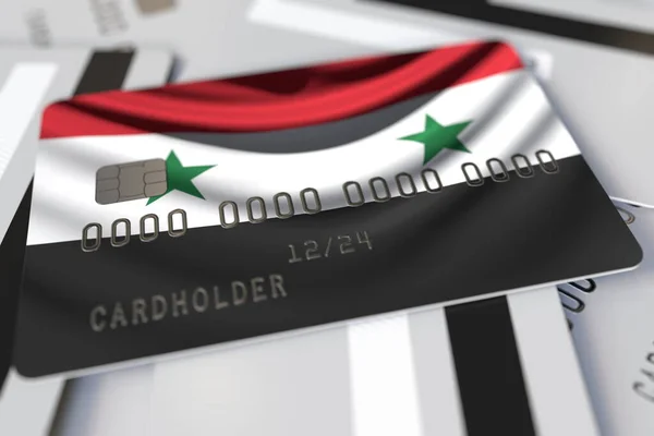Kreditkarte mit Fahne von Syrien 3D-Rendering — Stockfoto