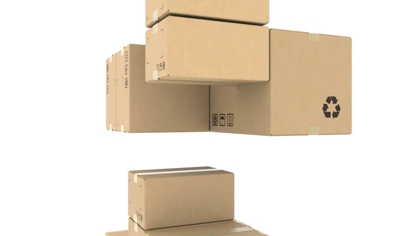 Muchos cartones, renderizado 3d. Conceptos logísticos, de embalaje reciclado o de entrega —  Fotos de Stock
