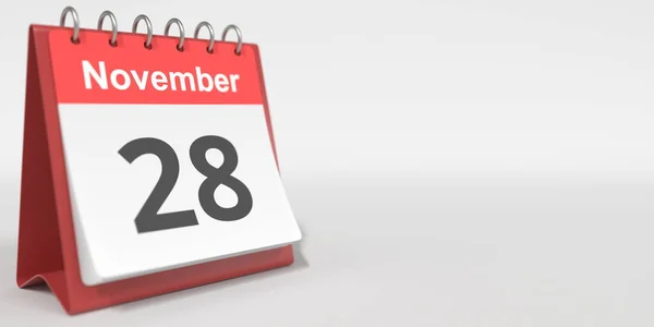 28 Νοεμβρίου ημερομηνία γραμμένη στα γερμανικά στην σελίδα του ημερολογίου. 3d απόδοση — Φωτογραφία Αρχείου