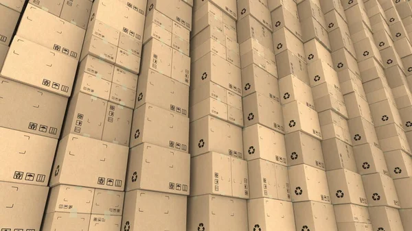 Recycled cardboard boxes stacks, 3d rendering — Stock Photo, Image