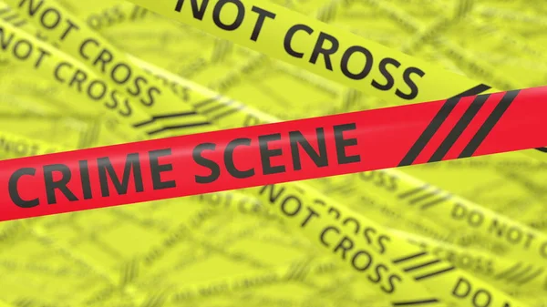 Gelbe und rote Warnbänder mit DO NOT CROSS und CRIME SCENE Text. Konzeptionelles 3D-Rendering — Stockfoto