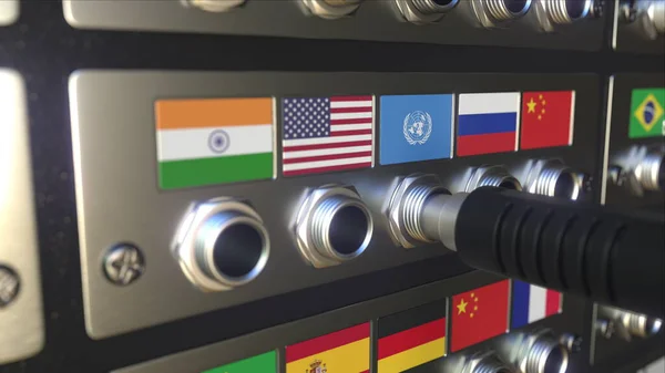 Konektor s vlajkou OSN. Redakční koncepční 3D vykreslování — Stock fotografie