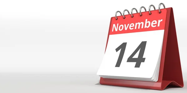 Datum des 14. November auf dem Umblättern des Kalenderblattes, 3D-Darstellung — Stockfoto